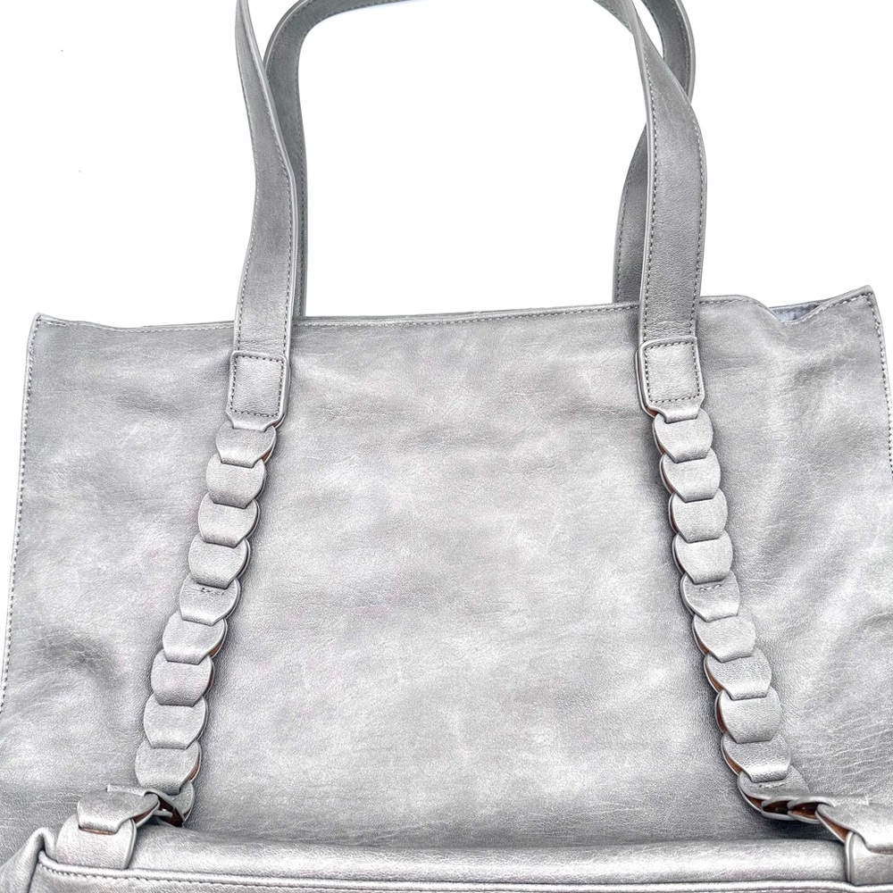 STREET LEVEL CANVAS VEGAN FAUX LEATHER TOTE PURSE GRAY